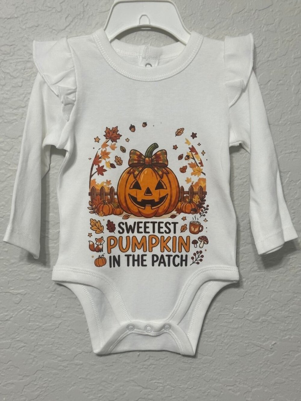 Amazon Essentials Sweetest Pumpkin Baby Bodysuit 3-6M White NWOT